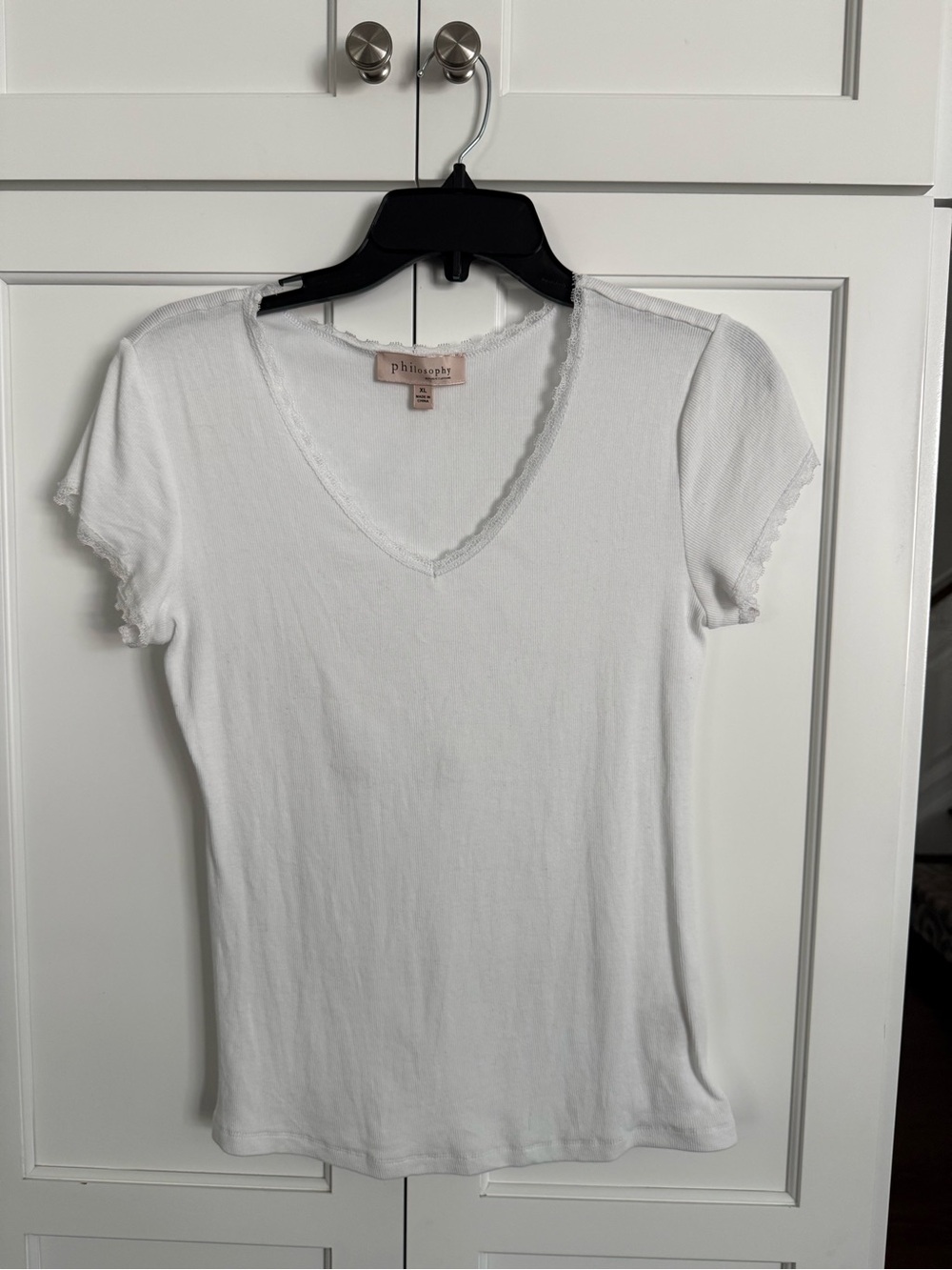 NEW XL Philosophy by republic lace v neck white tee shirt